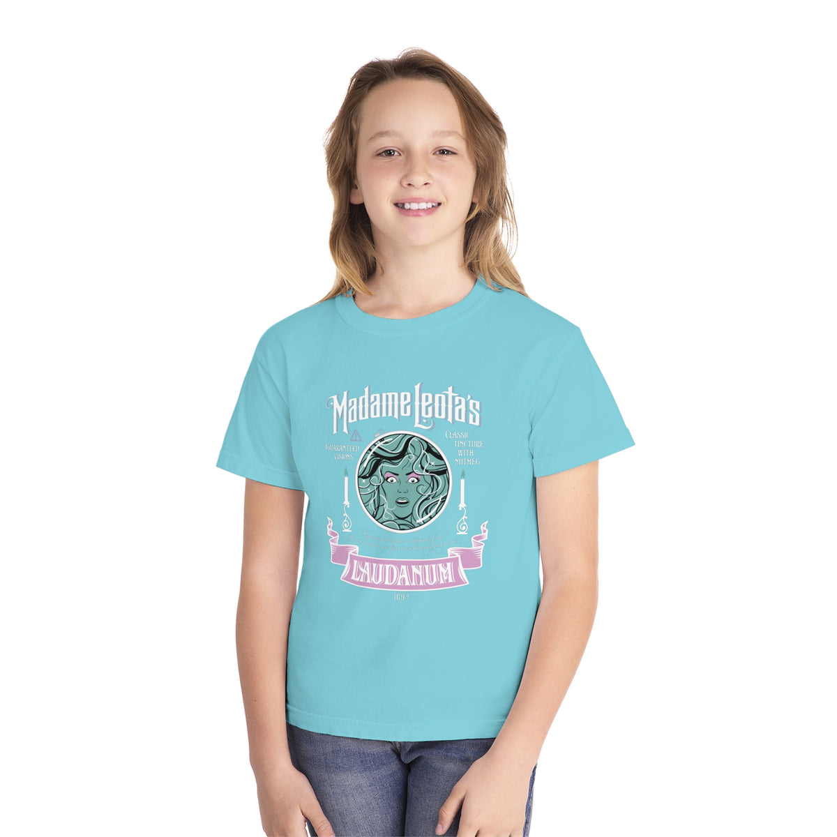 Madame Leota’s Laudanum Teal Comfort Colors Youth Midweight Tee