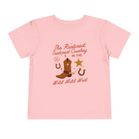 The Rootinest Tootinest Cowboy in the Wild Wild West Bella Canvas Toddler Short Sleeve Tee