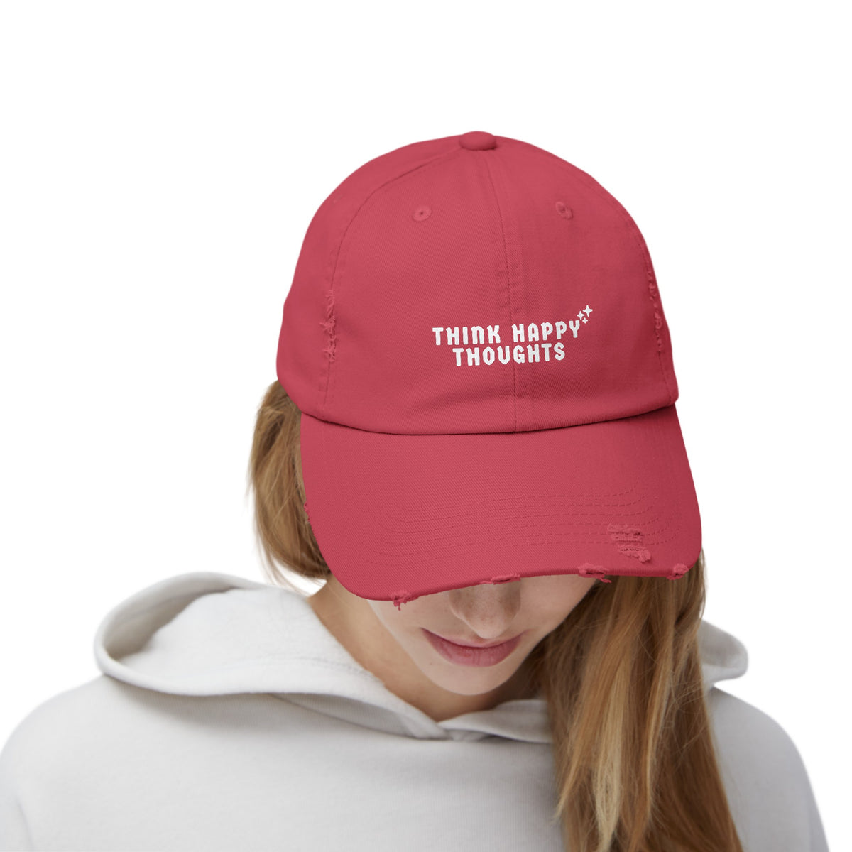 Think Happy Thoughts Unisex Distressed Cap