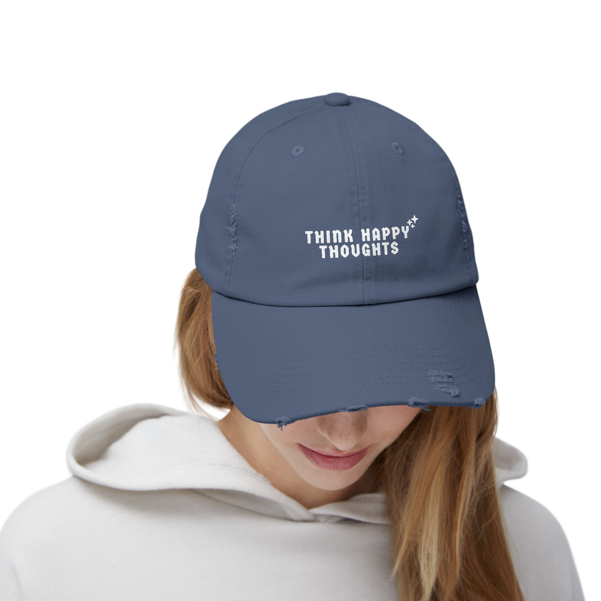 Think Happy Thoughts Unisex Distressed Cap