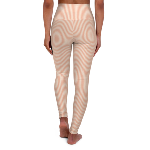 Pink Striped High Waisted Yoga Leggings (AOP)