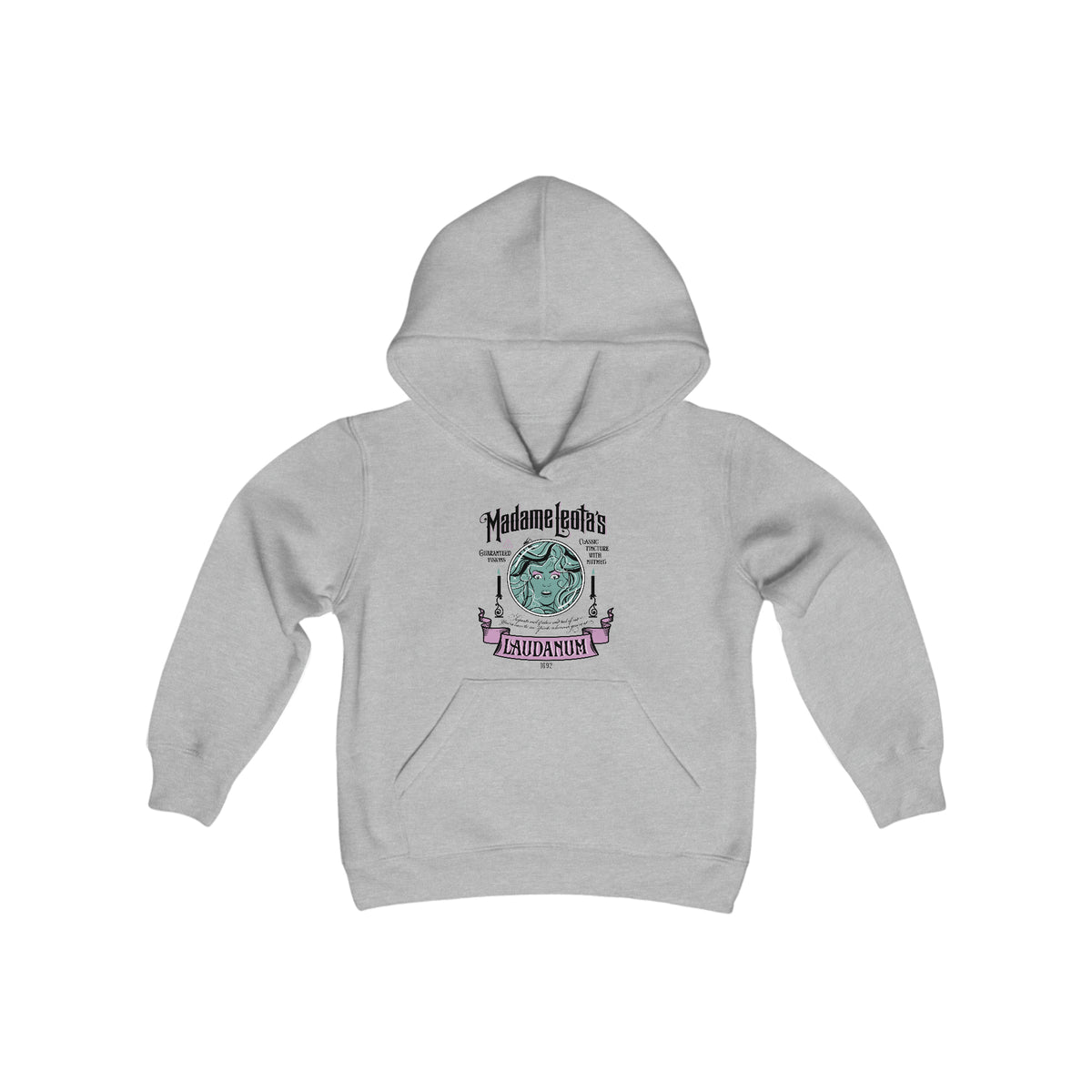Madame Leota’s Laudanum Teal Gildan Youth Heavy Blend Hooded Sweatshirt