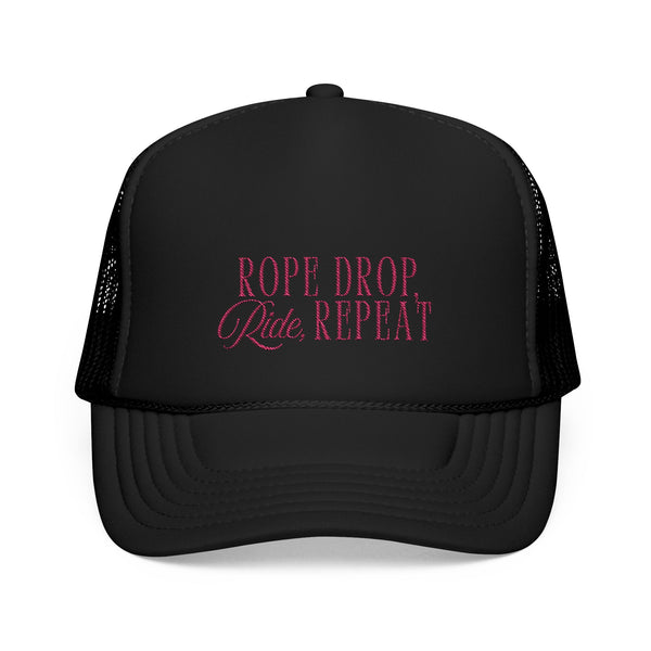 Rope Drop Ride Repeat Foam Trucker Hat - Perfect for Theme Park Lovers