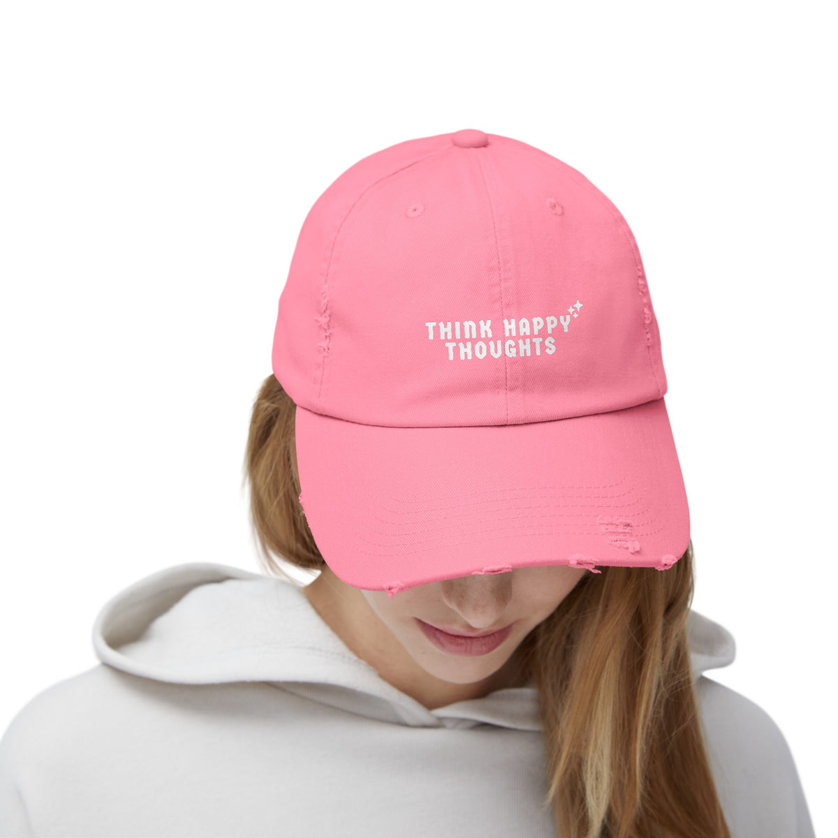 Think Happy Thoughts Unisex Distressed Cap
