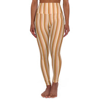 Neutral Striped High Waisted Yoga Leggings (AOP)