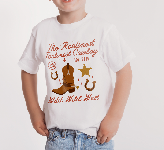 The Rootinest Tootinest Cowboy in the Wild Wild West Bella Canvas Toddler Short Sleeve Tee
