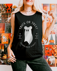 Trick or Treat Down Main Street Unisex Jersey Tank
