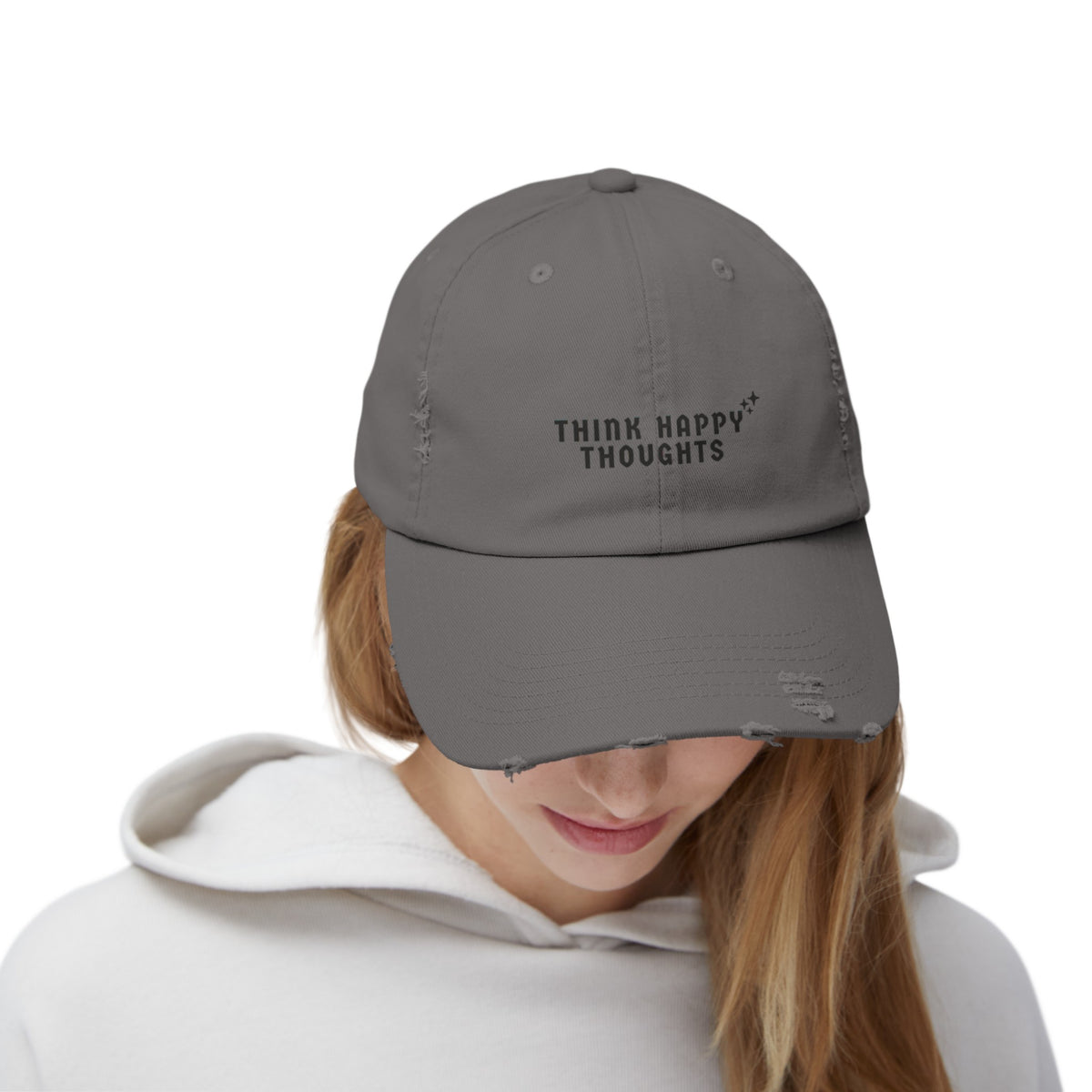 Think Happy Thoughts Unisex Distressed Cap