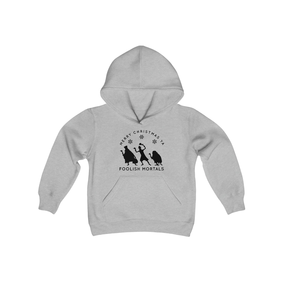 Merry Christmas Ya Foolish Mortals Gildan Youth Heavy Blend Hooded Sweatshirt