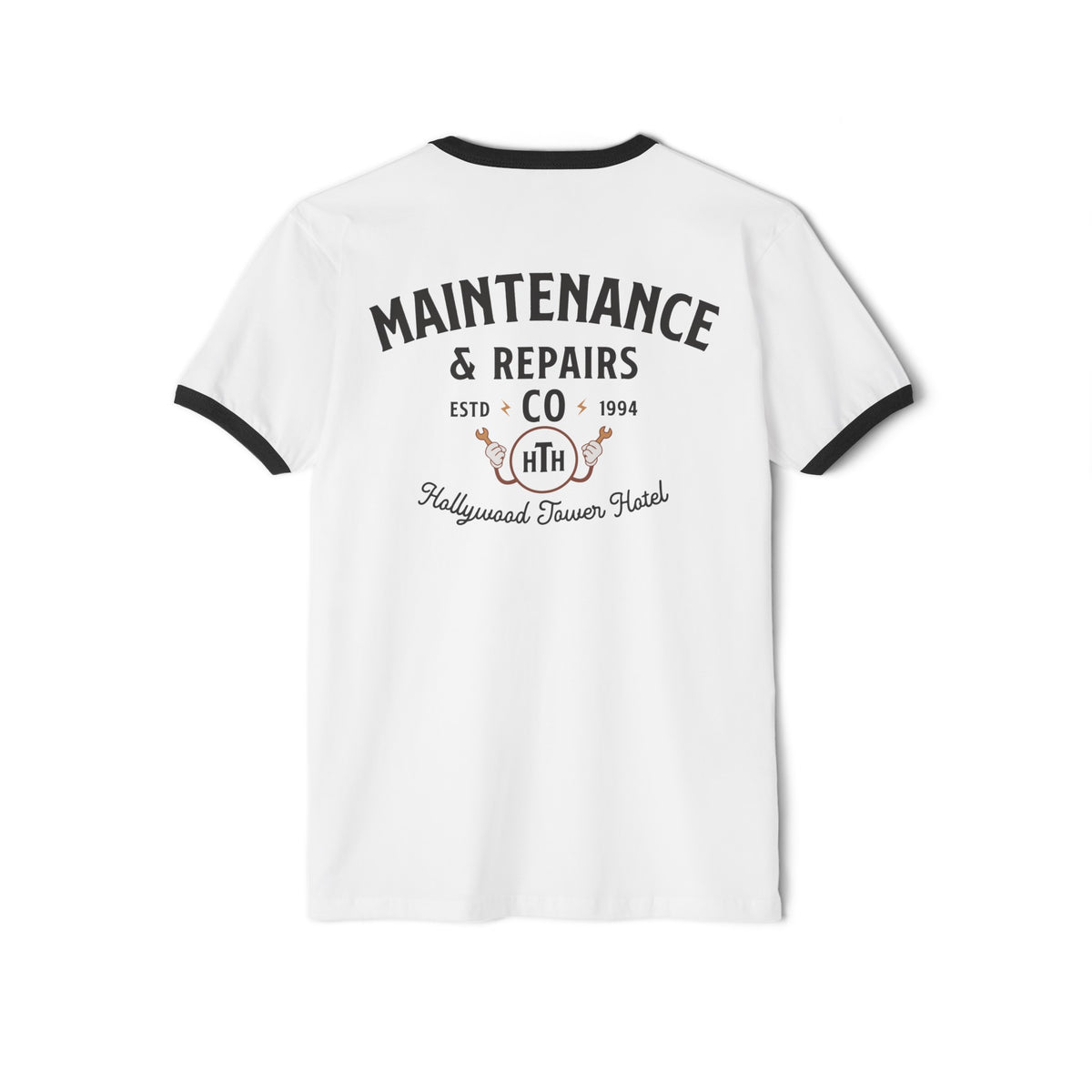 Hollywood Tower Hotel Maintenance & Repairs Next Level Unisex Cotton Ringer T-Shirt