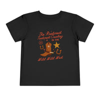 The Rootinest Tootinest Cowboy in the Wild Wild West Bella Canvas Toddler Short Sleeve Tee