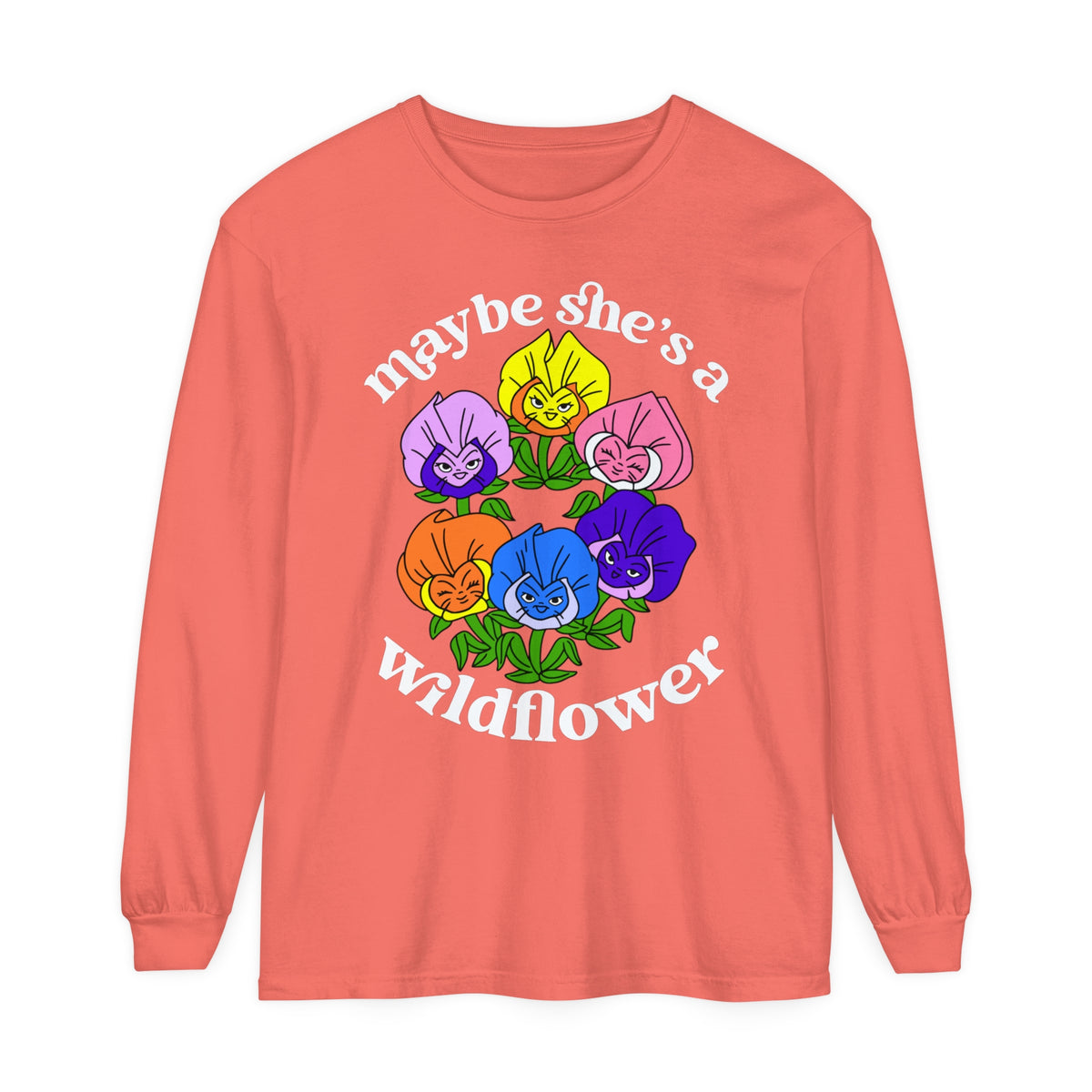 Maybe She’s A Wildflower Comfort Colors Unisex Garment-dyed Long Sleeve T-Shirt