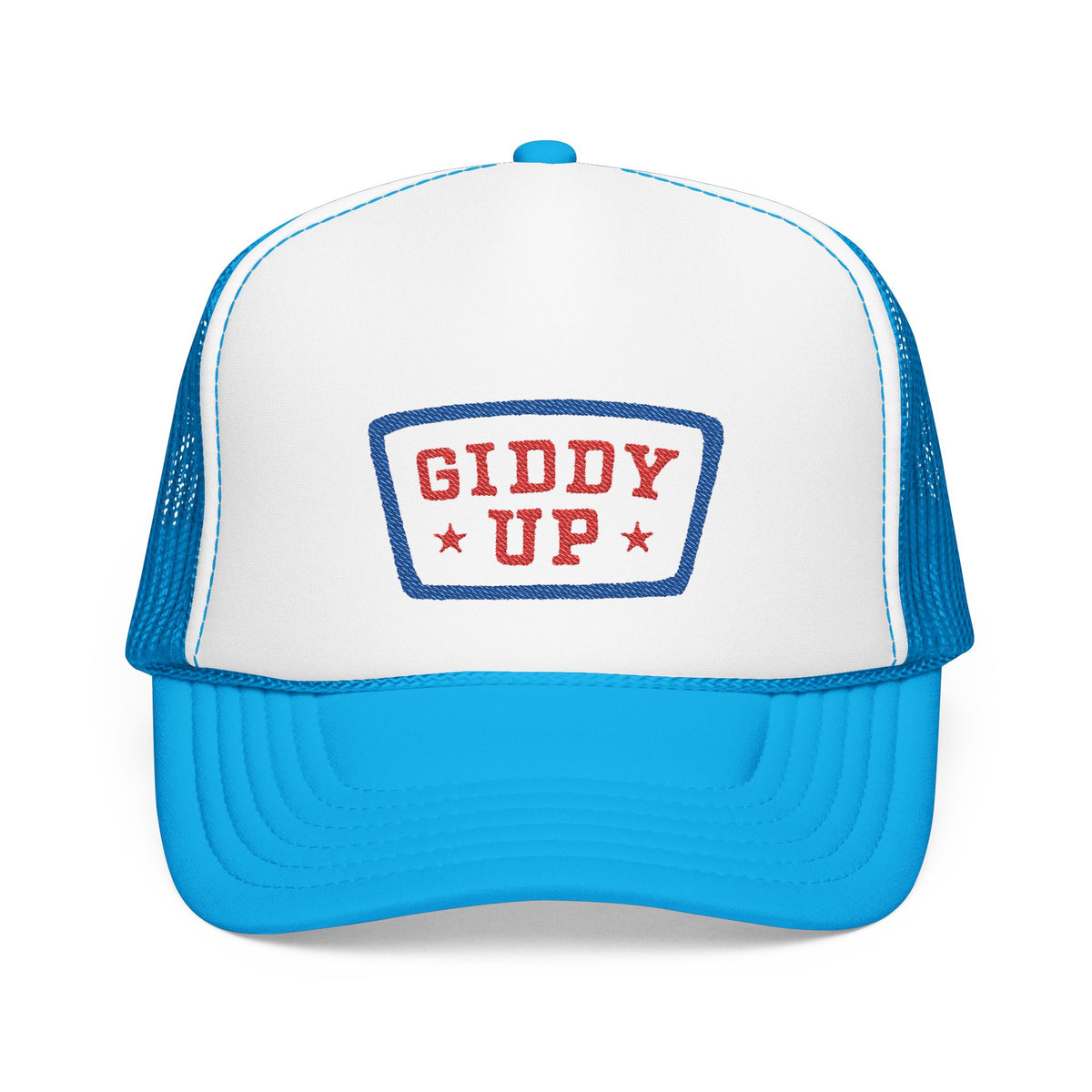 Giddy Up Foam Trucker Hat - Embroidered Blue