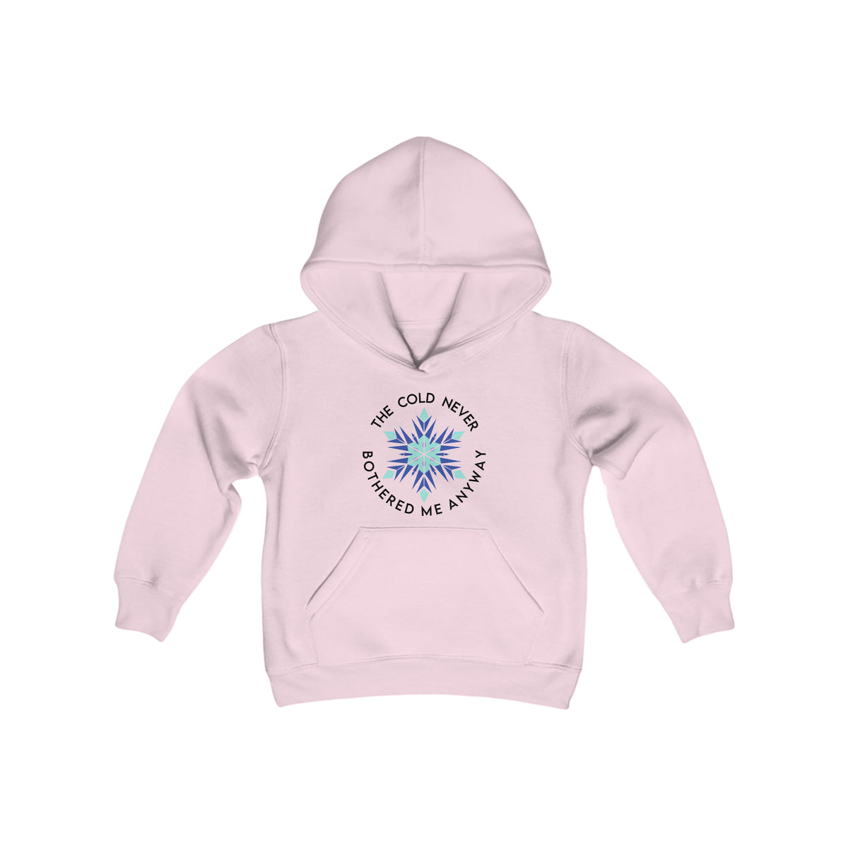 The Cold Never Bothered Me Anyway Gildan Youth Heavy Blend Hooded Sweatshirt