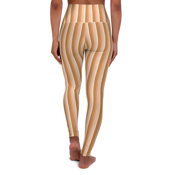 Neutral Striped High Waisted Yoga Leggings (AOP)