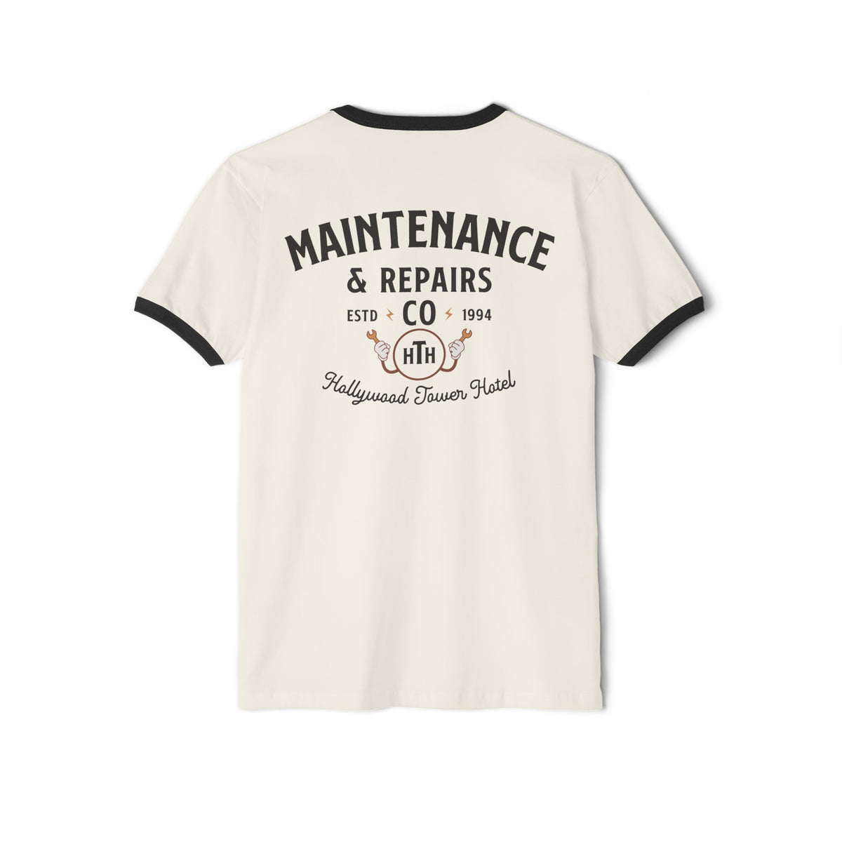 Hollywood Tower Hotel Maintenance & Repairs Next Level Unisex Cotton Ringer T-Shirt