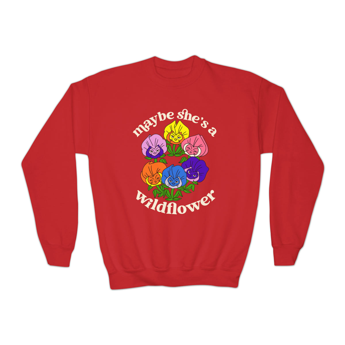 Maybe She’s A Wildflower Gildan Youth Crewneck Sweatshirt