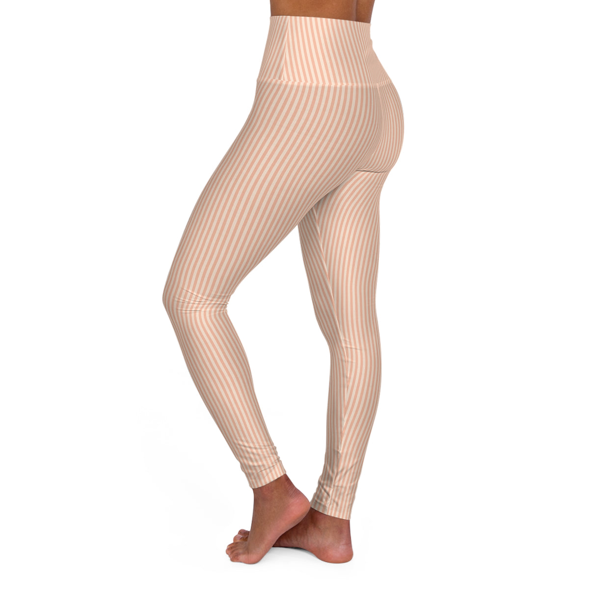 Pink Striped High Waisted Yoga Leggings (AOP)