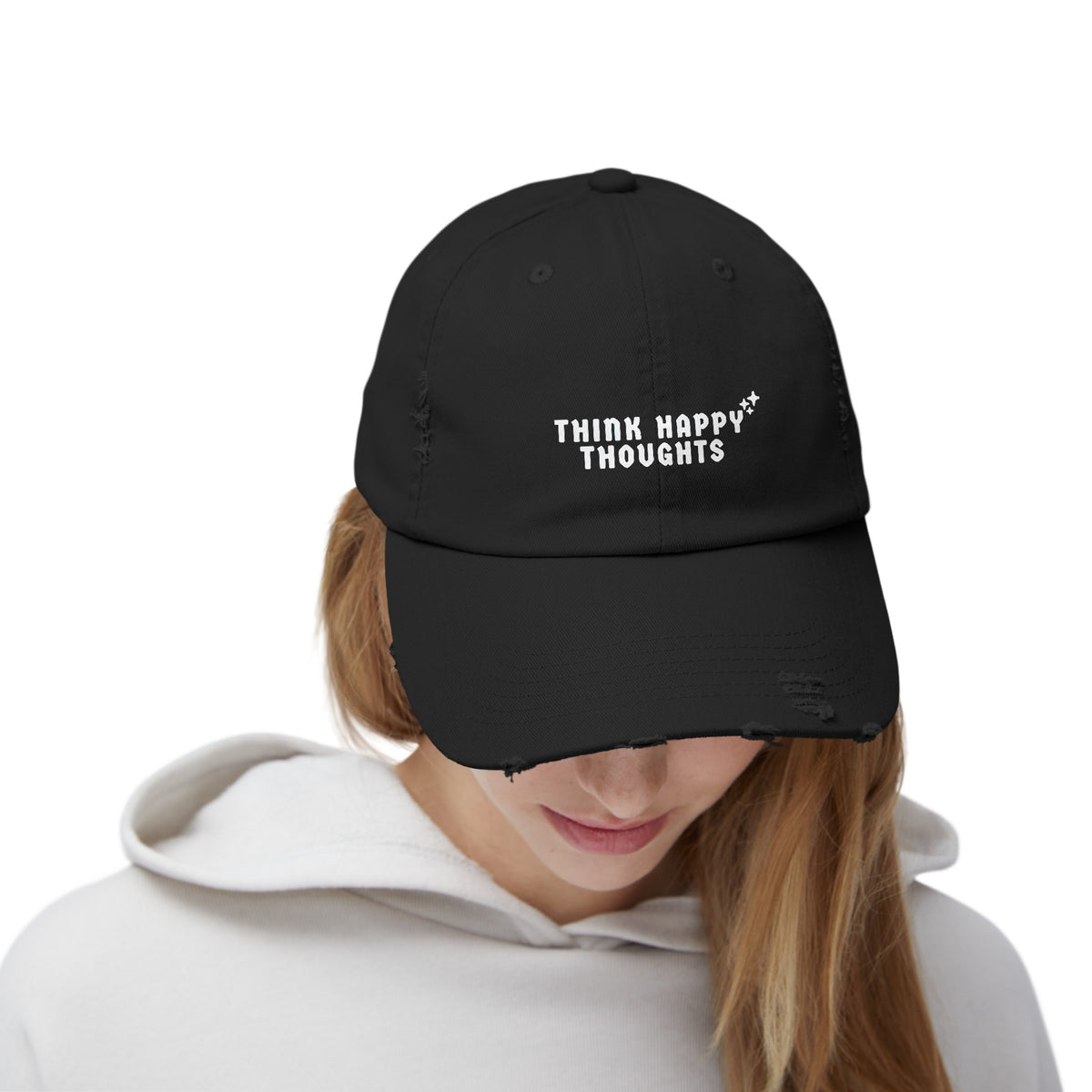 Think Happy Thoughts Unisex Distressed Cap