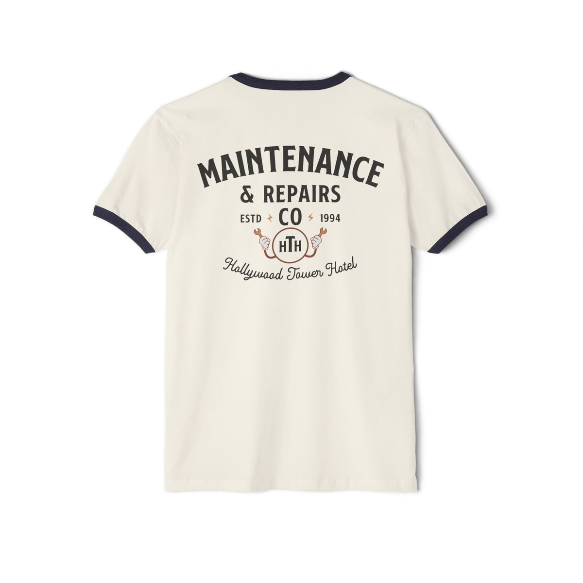 Hollywood Tower Hotel Maintenance & Repairs Next Level Unisex Cotton Ringer T-Shirt