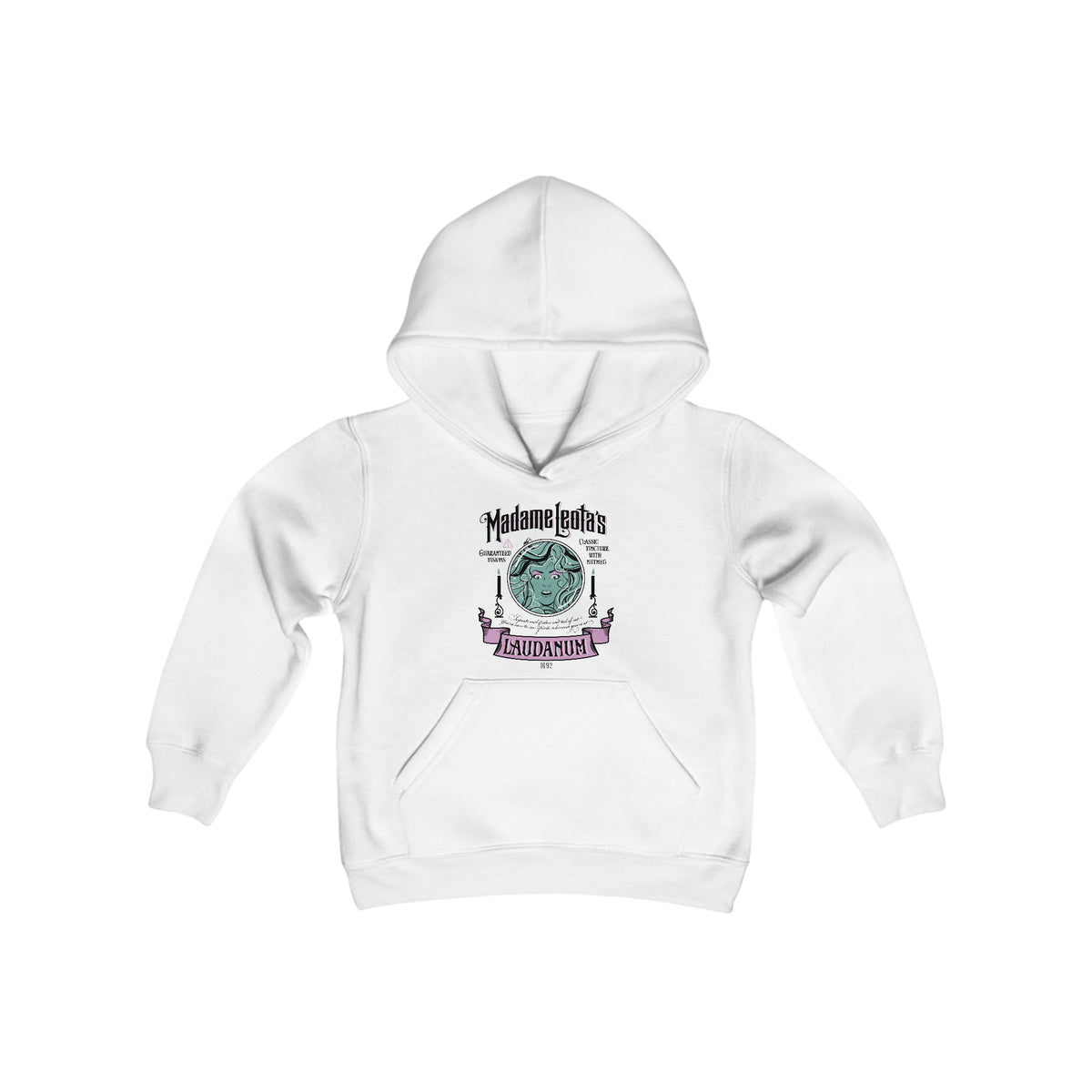 Madame Leota’s Laudanum Teal Gildan Youth Heavy Blend Hooded Sweatshirt