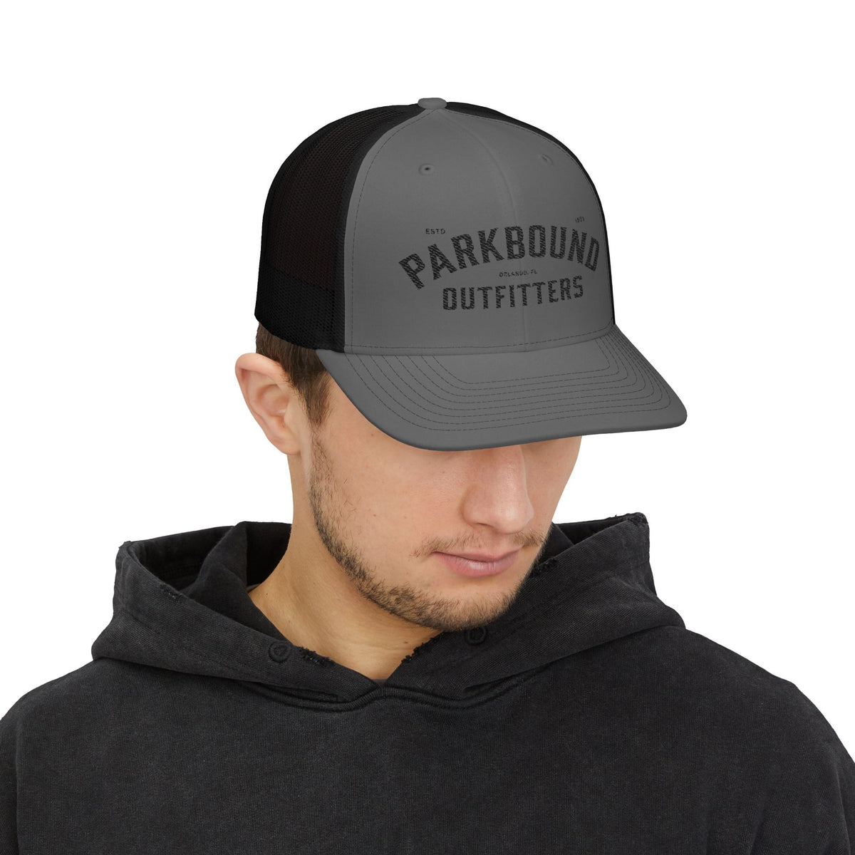 Parkbound Outfitters Snapback Trucker Cap - Stylish Gray & White Hat for Outdoor Adventures