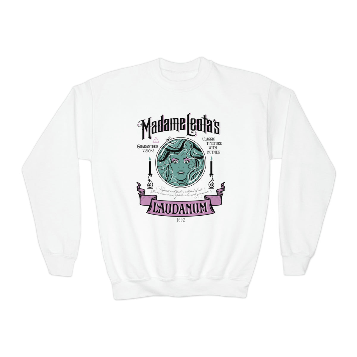 Madame Leota’s Laudanum Teal Gildan Youth Crewneck Sweatshirt