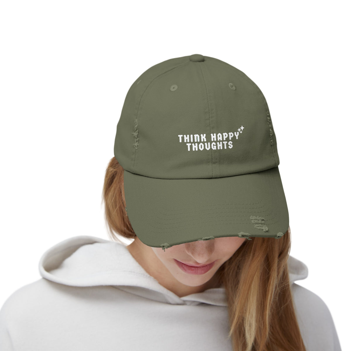 Think Happy Thoughts Unisex Distressed Cap