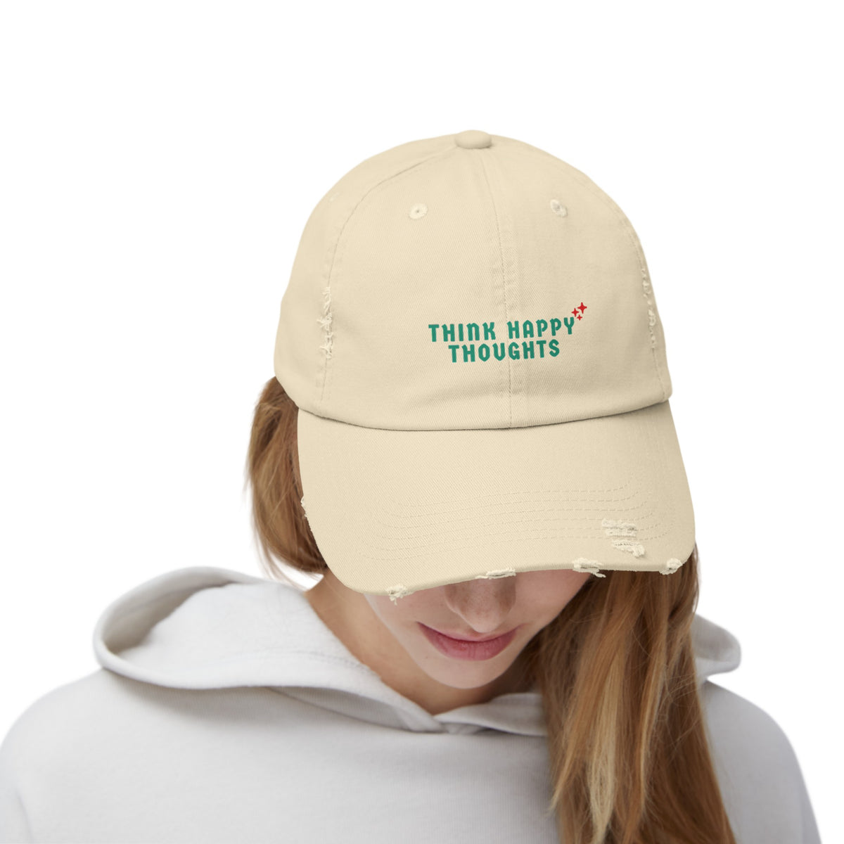 Think Happy Thoughts Unisex Distressed Cap