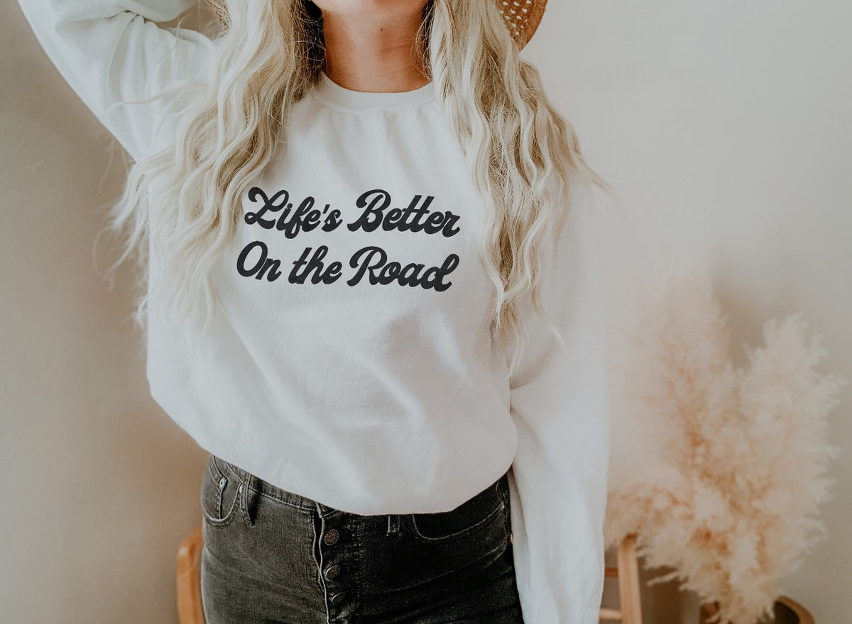 Life's Better On The Road Gildan Unisex Heavy Blend™ Crewneck Sweatshirt