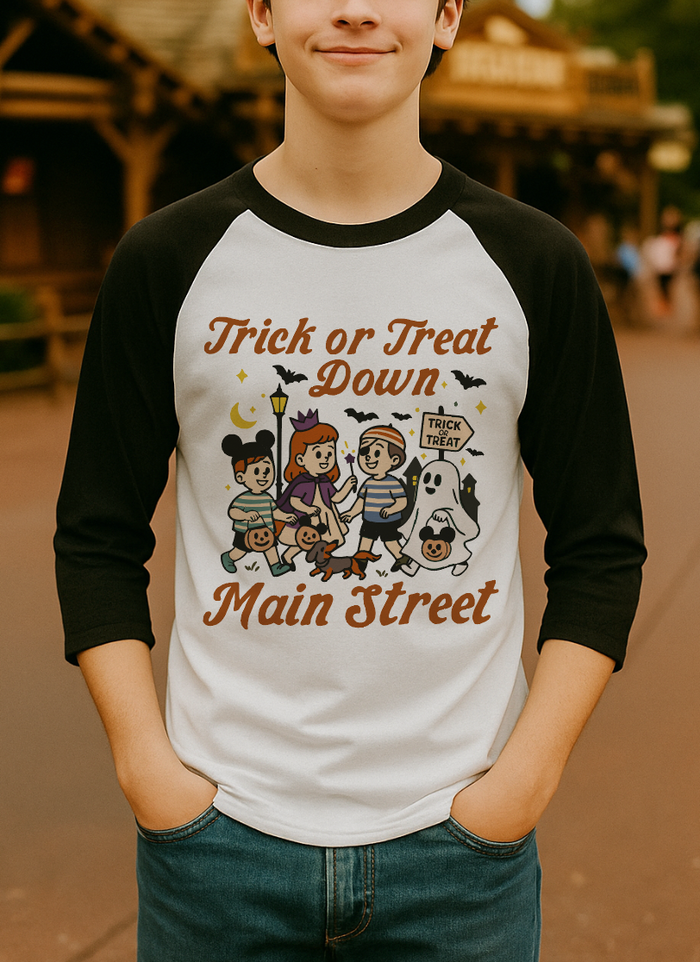 Trick or Treat Down Main Street Sport-Tek Youth Colorblock Raglan Jersey