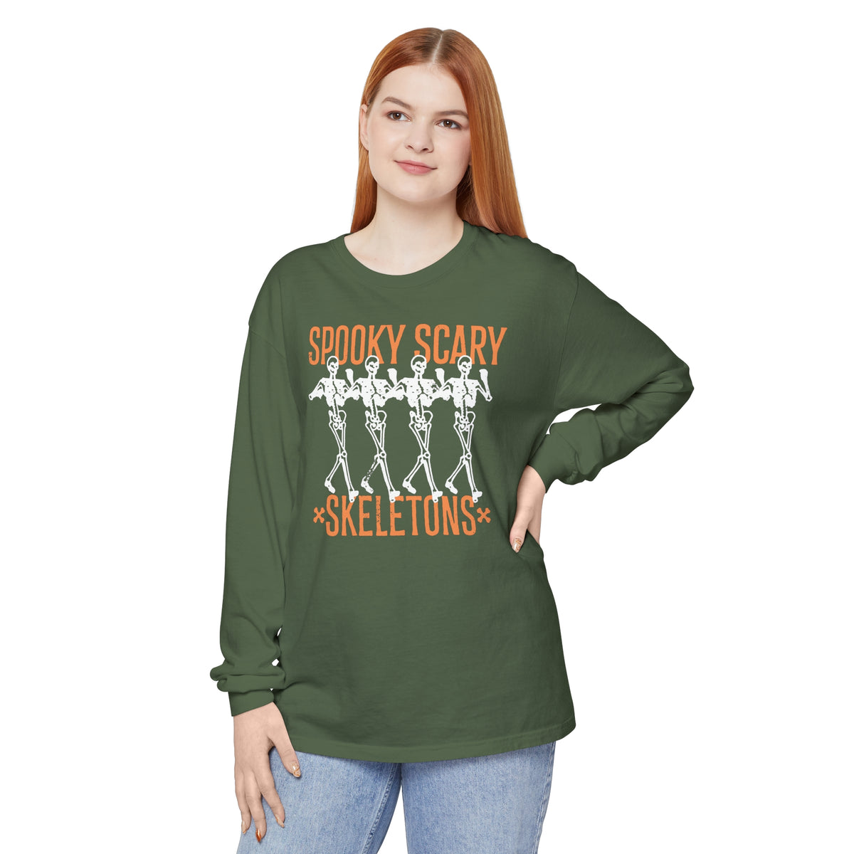 Spooky Scary Skeletons Comfort Colors Unisex Garment-dyed Long Sleeve T-Shirt