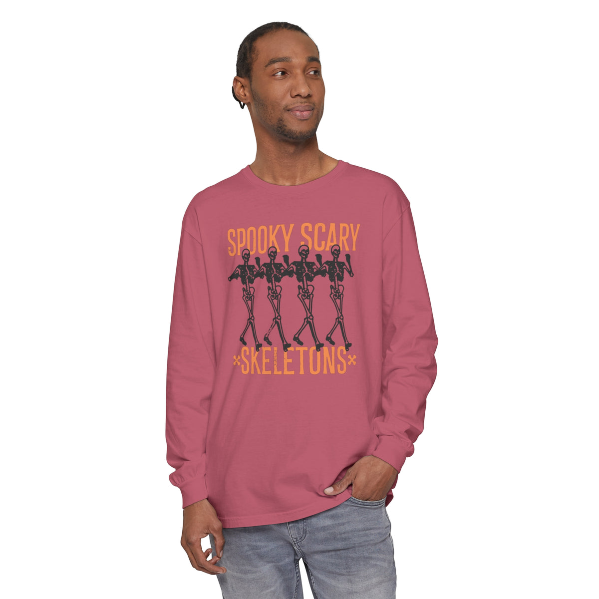 Spooky Scary Skeletons Comfort Colors Unisex Garment-dyed Long Sleeve T-Shirt