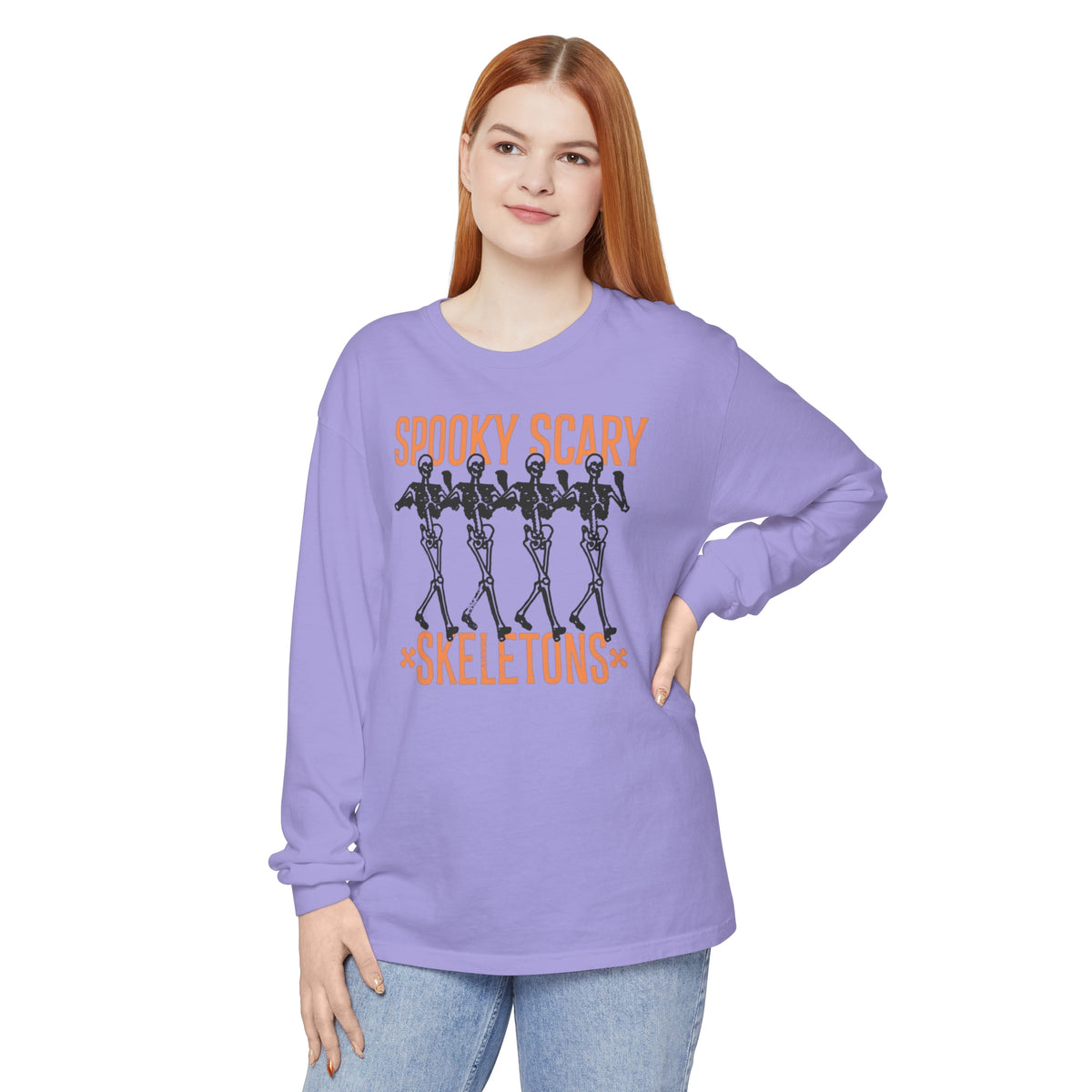 Spooky Scary Skeletons Comfort Colors Unisex Garment-dyed Long Sleeve T-Shirt