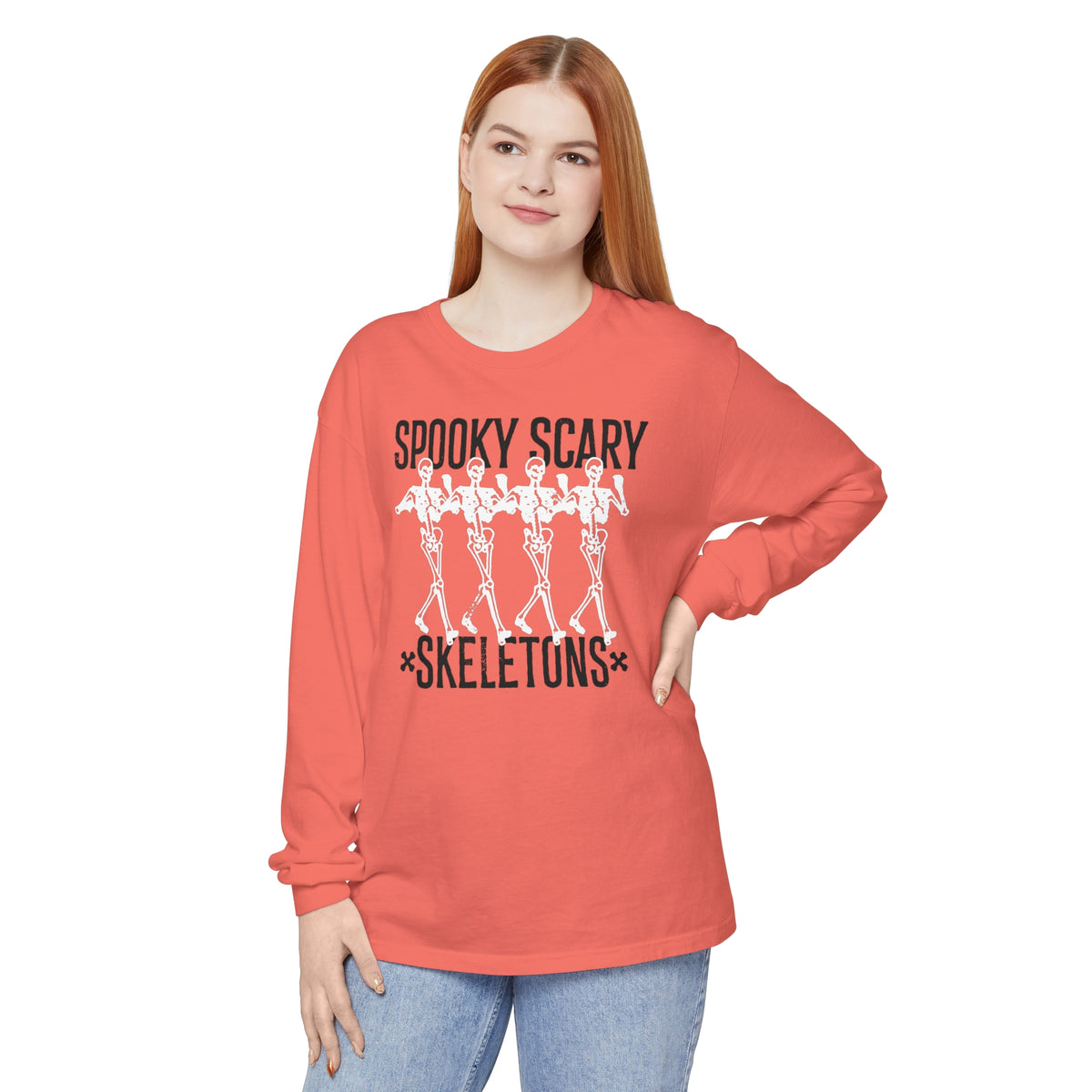 Spooky Scary Skeletons Comfort Colors Unisex Garment-dyed Long Sleeve T-Shirt