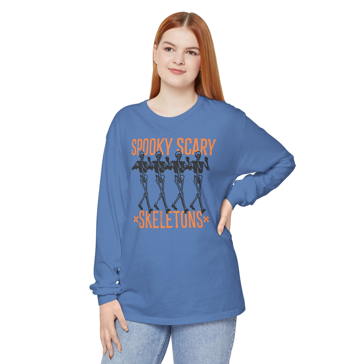 Spooky Scary Skeletons Comfort Colors Unisex Garment-dyed Long Sleeve T-Shirt
