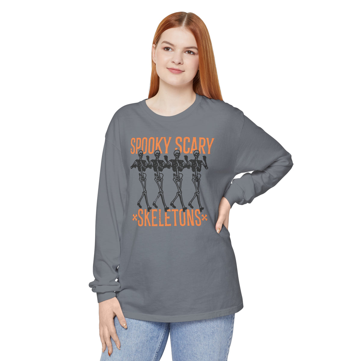 Spooky Scary Skeletons Comfort Colors Unisex Garment-dyed Long Sleeve T-Shirt