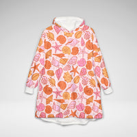 Seashell Print Wearable Blanket Hoodie | Little Mermaid Inspired Oversized Fleece Sherpa Pullover | Pink Cozy Lounge Hoodie