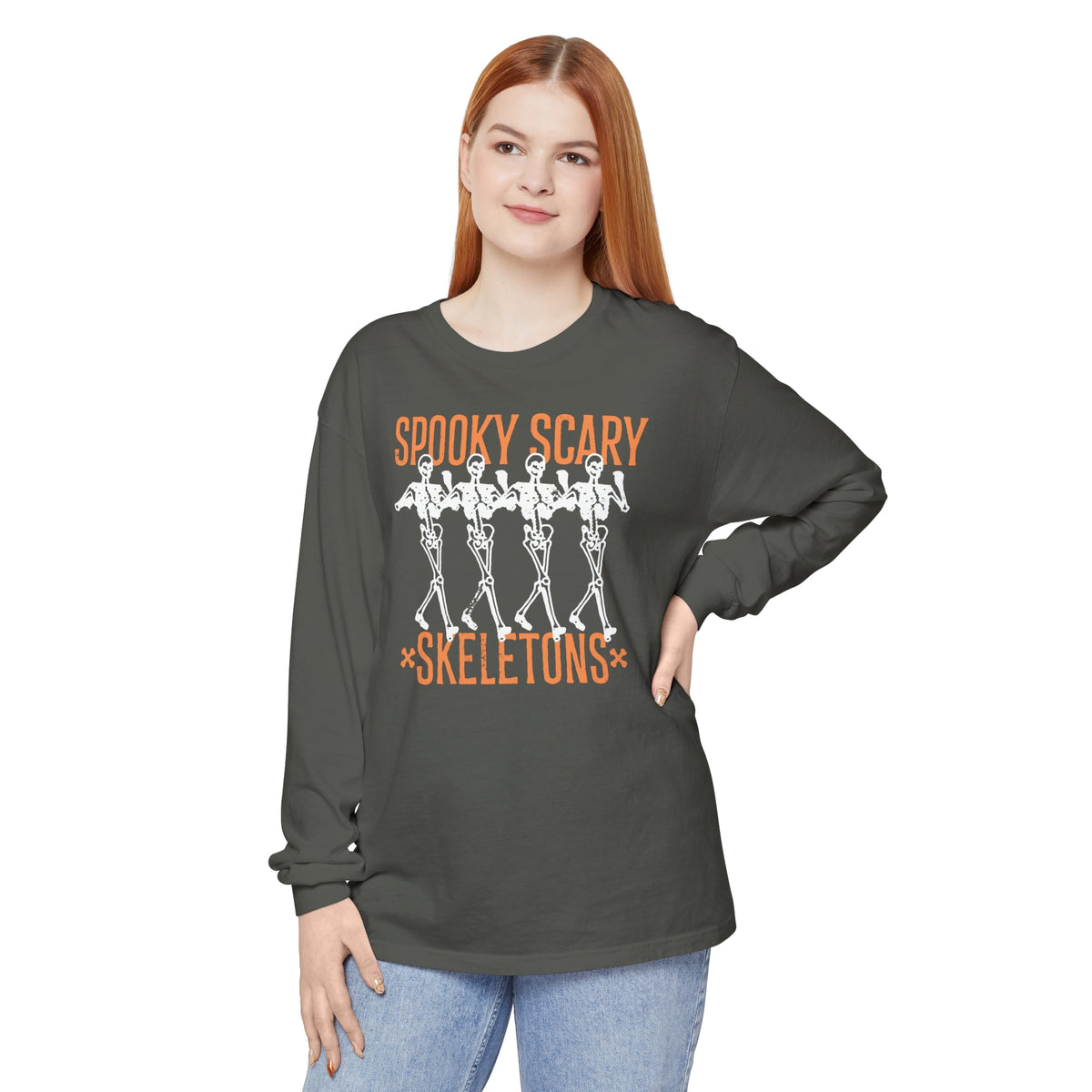 Spooky Scary Skeletons Comfort Colors Unisex Garment-dyed Long Sleeve T-Shirt