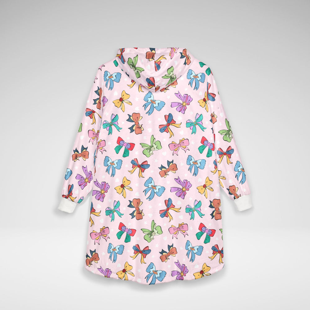 Princess Bow Oversized Fleece Hoodie | Pink Wearable Blanket for Cozy Park Days & Travel | Sherpa-Lined Disney-Inspired Pullover