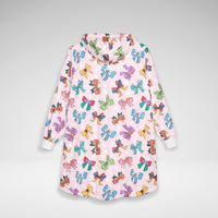 Princess Bow Oversized Fleece Hoodie | Pink Wearable Blanket for Cozy Park Days & Travel | Sherpa-Lined Disney-Inspired Pullover