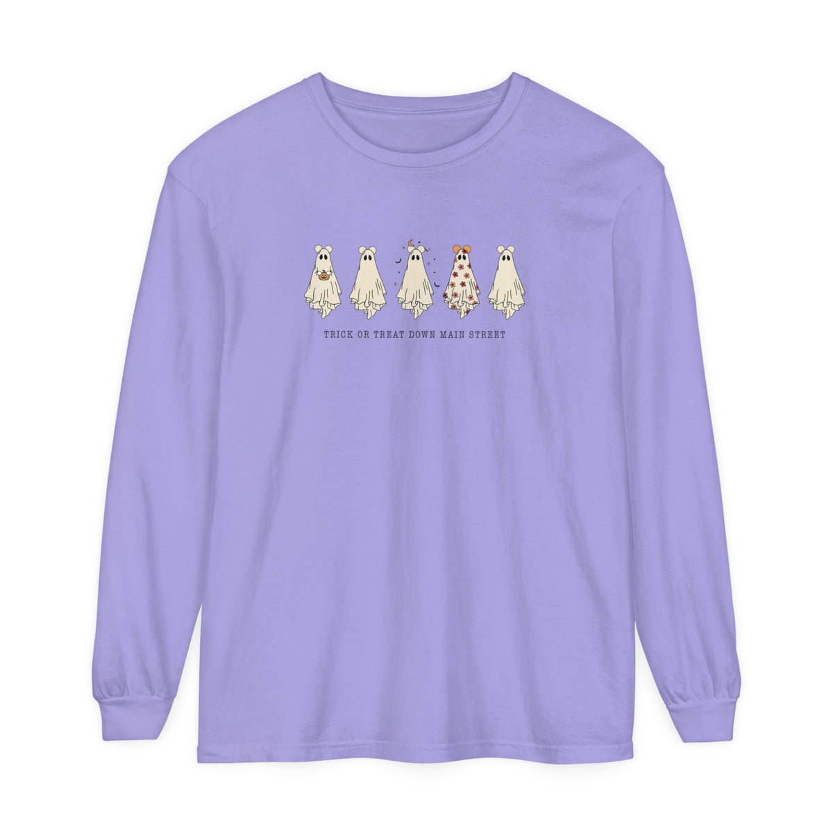 Trick or Treat Down Main Street Comfort Colors Unisex Garment-dyed Long Sleeve T-Shirt