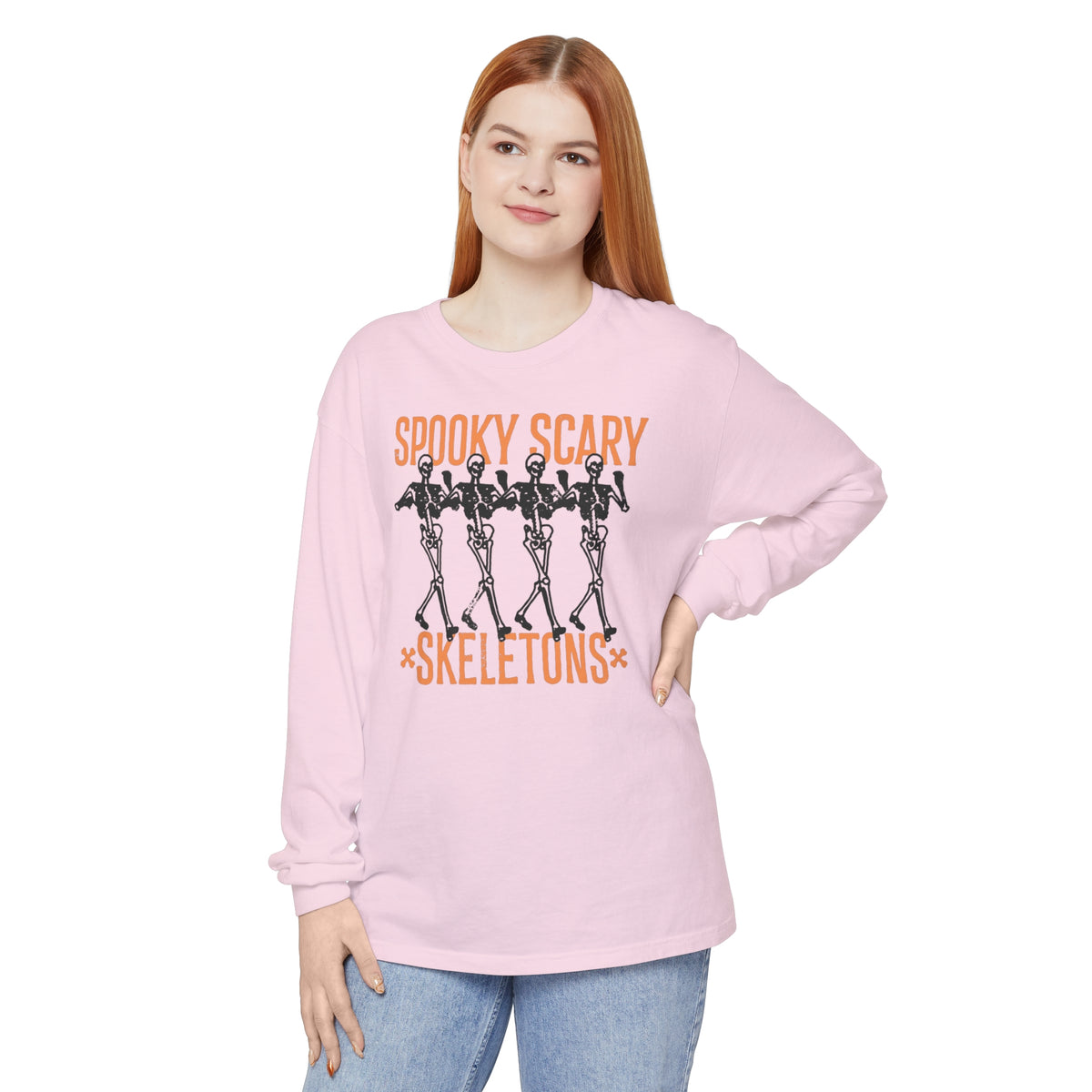 Spooky Scary Skeletons Comfort Colors Unisex Garment-dyed Long Sleeve T-Shirt