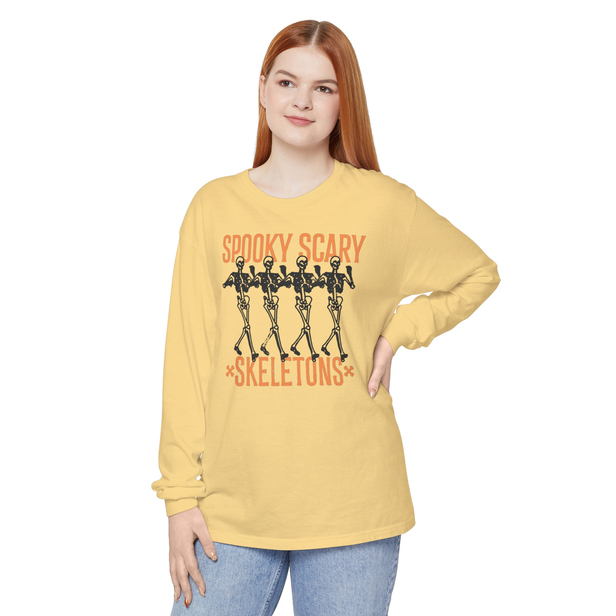 Spooky Scary Skeletons Comfort Colors Unisex Garment-dyed Long Sleeve T-Shirt
