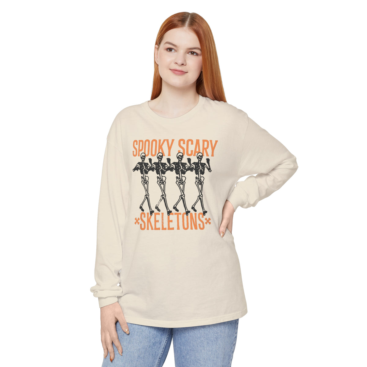 Spooky Scary Skeletons Comfort Colors Unisex Garment-dyed Long Sleeve T-Shirt