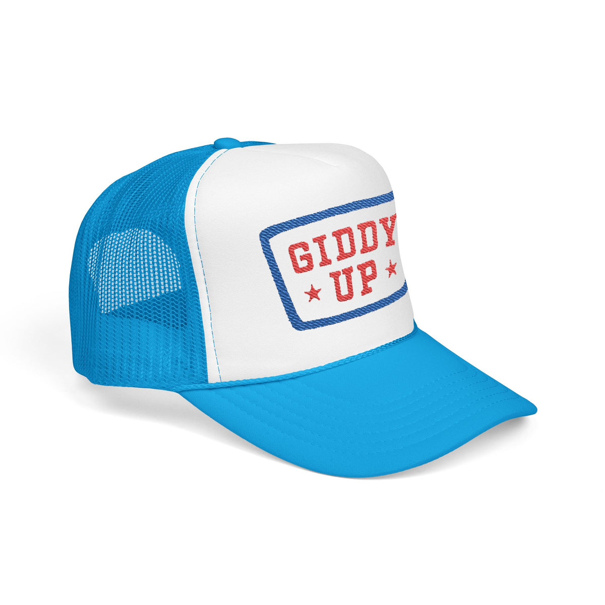 Giddy Up Foam Trucker Hat - Embroidered Blue