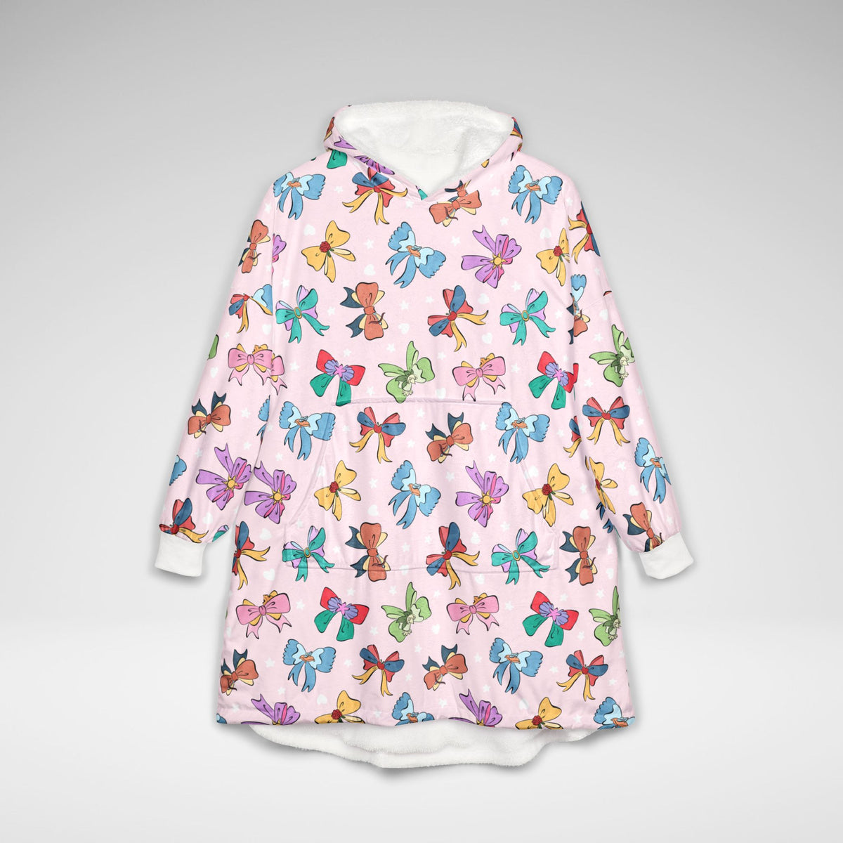 Princess Bow Oversized Fleece Hoodie | Pink Wearable Blanket for Cozy Park Days & Travel | Sherpa-Lined Disney-Inspired Pullover