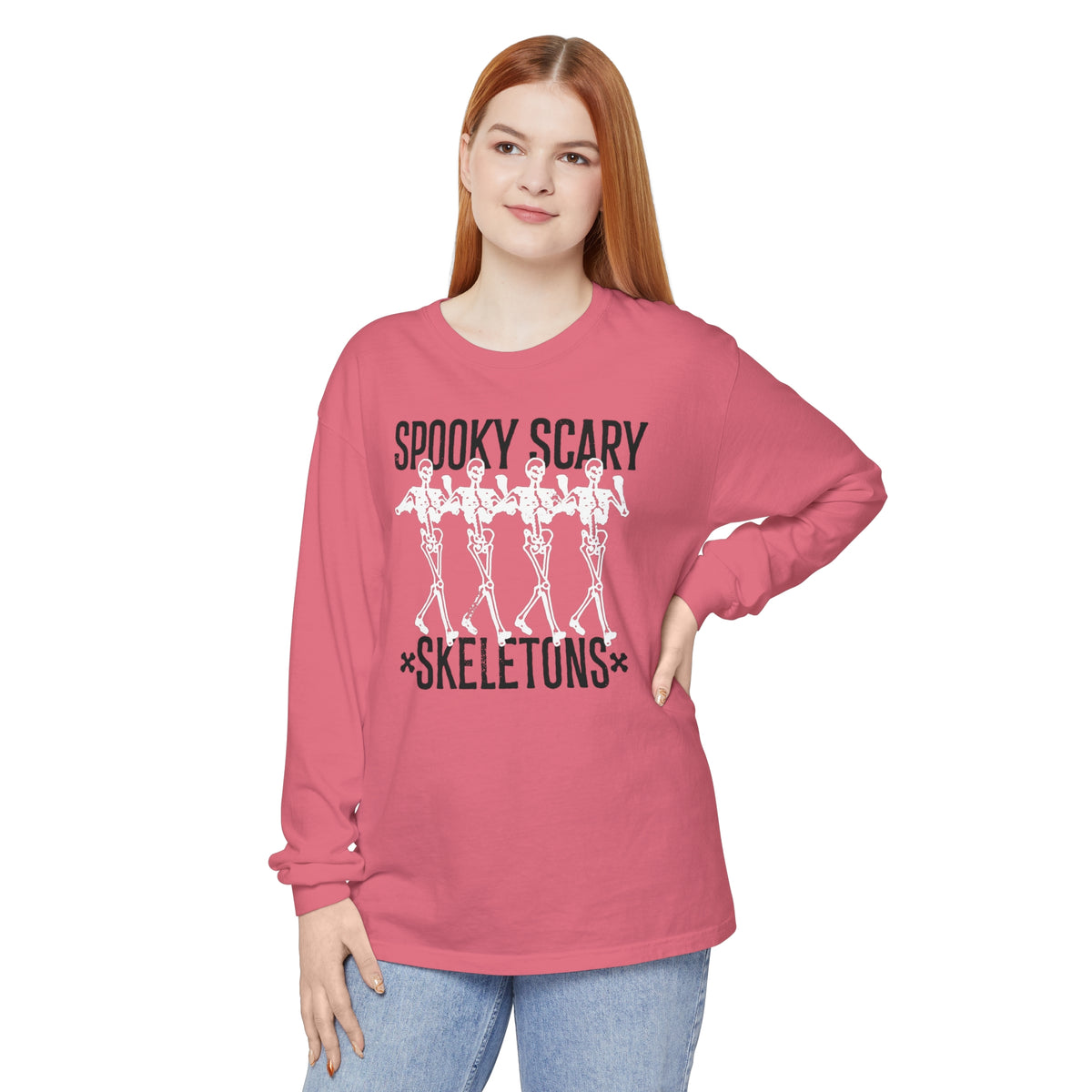 Spooky Scary Skeletons Comfort Colors Unisex Garment-dyed Long Sleeve T-Shirt