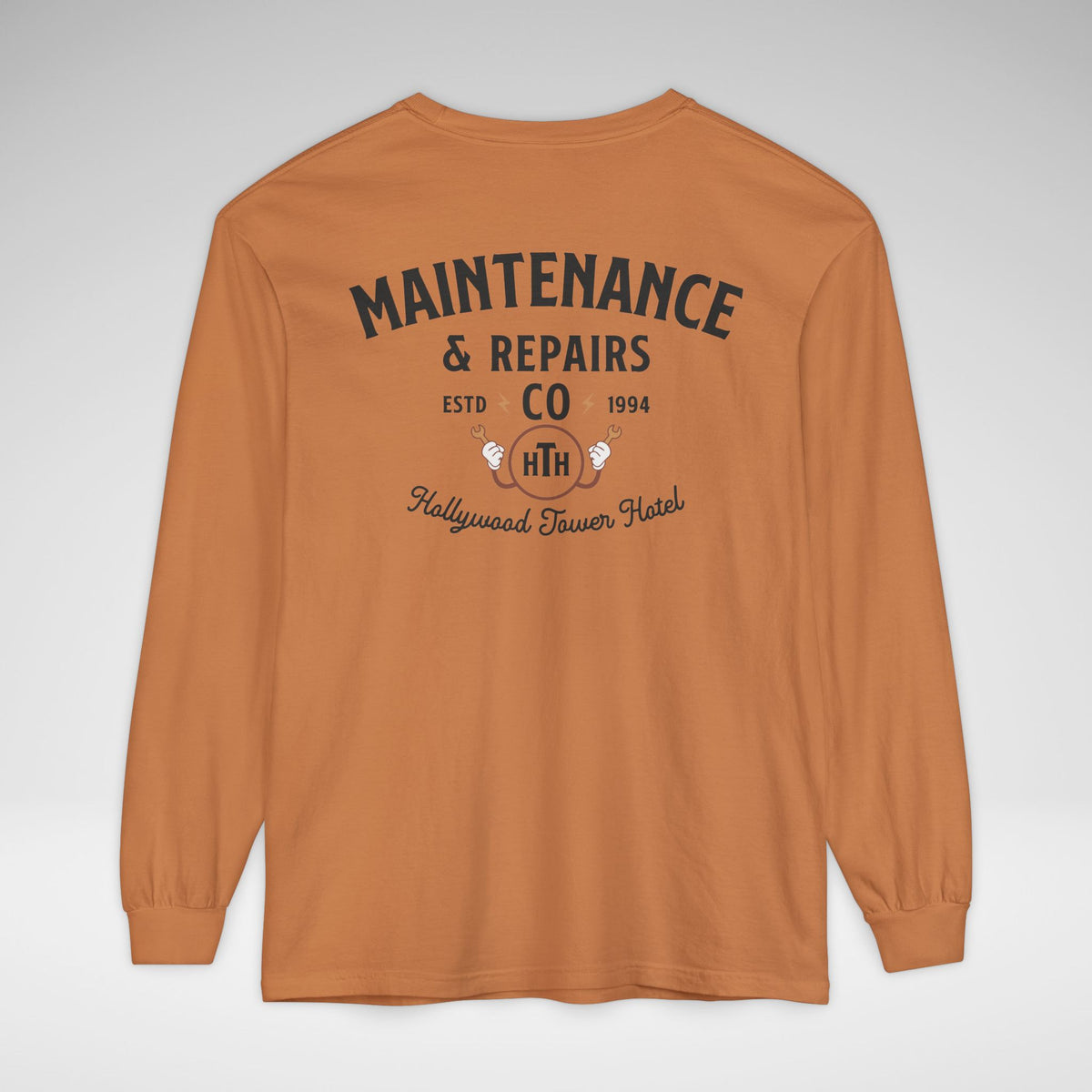 Hollywood Tower Hotel Maintenance & Repairs Comfort Colors Unisex Garment-dyed Long Sleeve T-Shirt