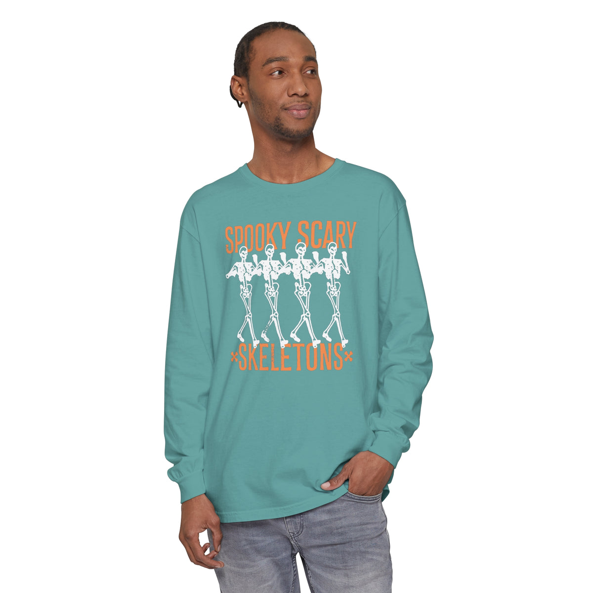 Spooky Scary Skeletons Comfort Colors Unisex Garment-dyed Long Sleeve T-Shirt